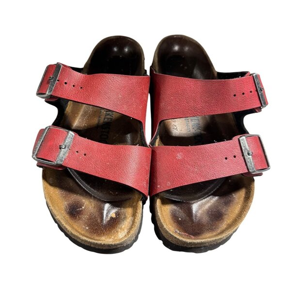 Birkenstock Women's Red Arizona Sandals Size 38 EU / 7 US Leather Cork Footbed - Picture 1 of 8